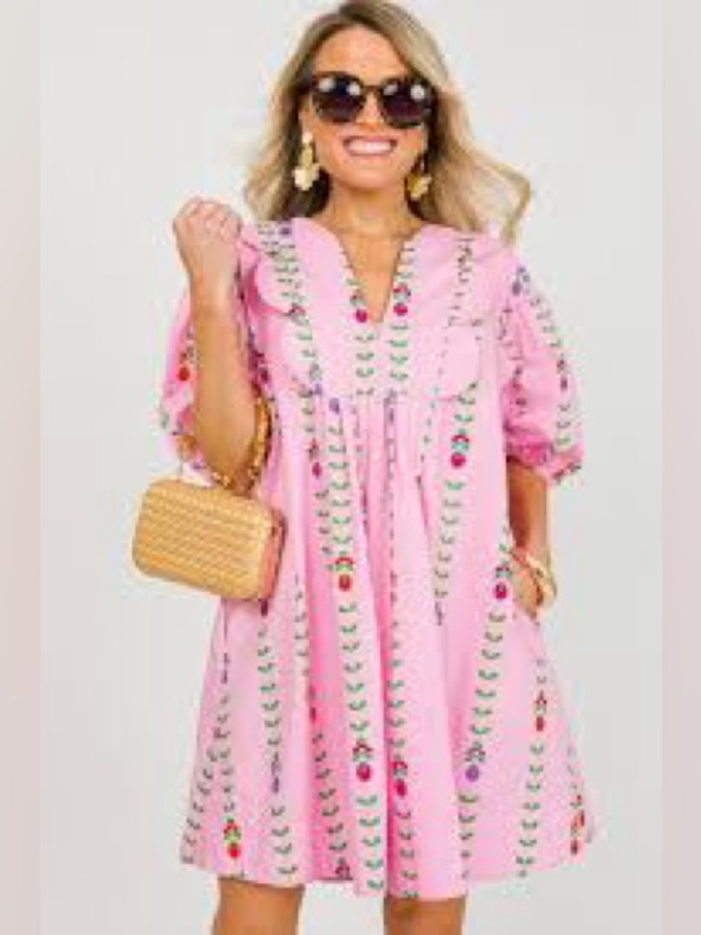 Pink Embroidered Floral Midi Dress EUC